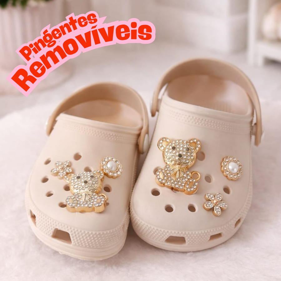 Babuche Infantil Menina Baby Papete com Pingentes Sortidos Sandalia do Bebê