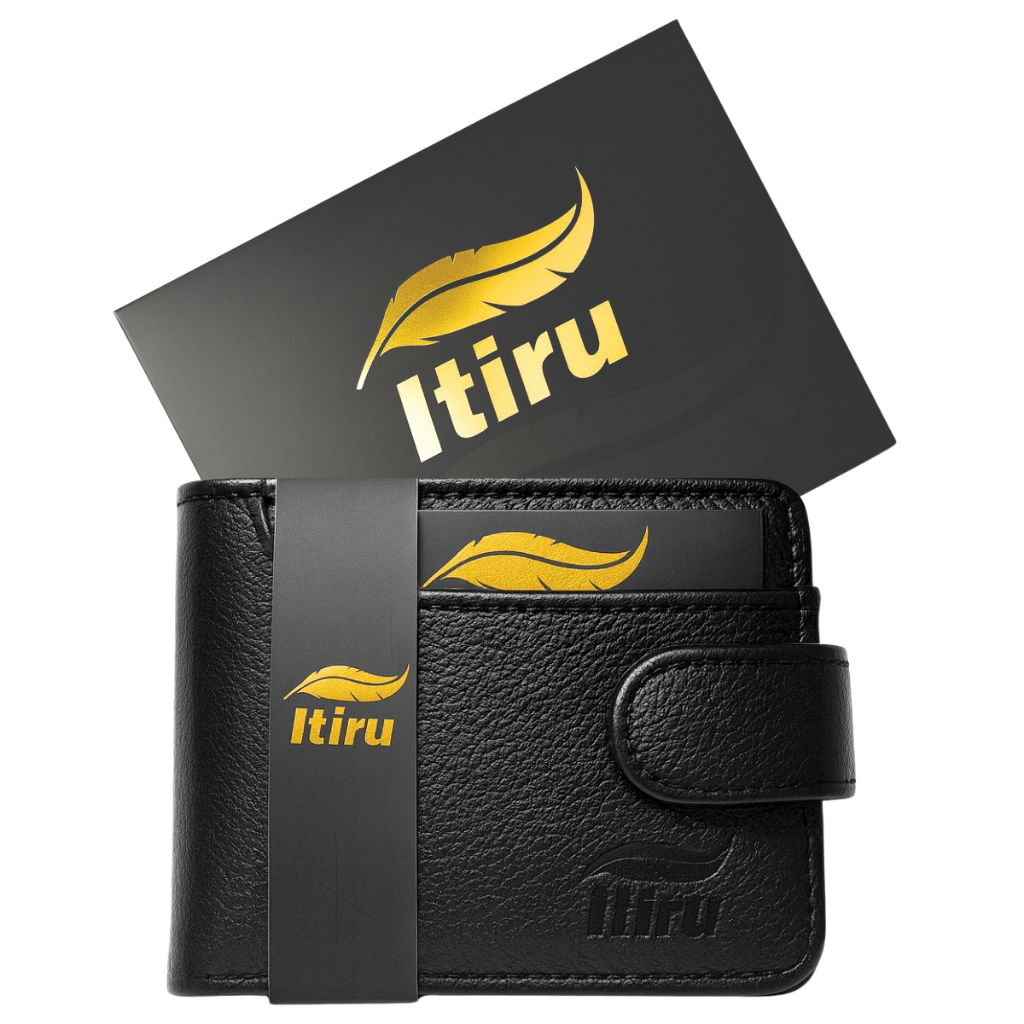 Carteira Masculina de Couro Luxo Cor Preta Premium Couro Fino Presente Homem com caixa ITIRU Moedas