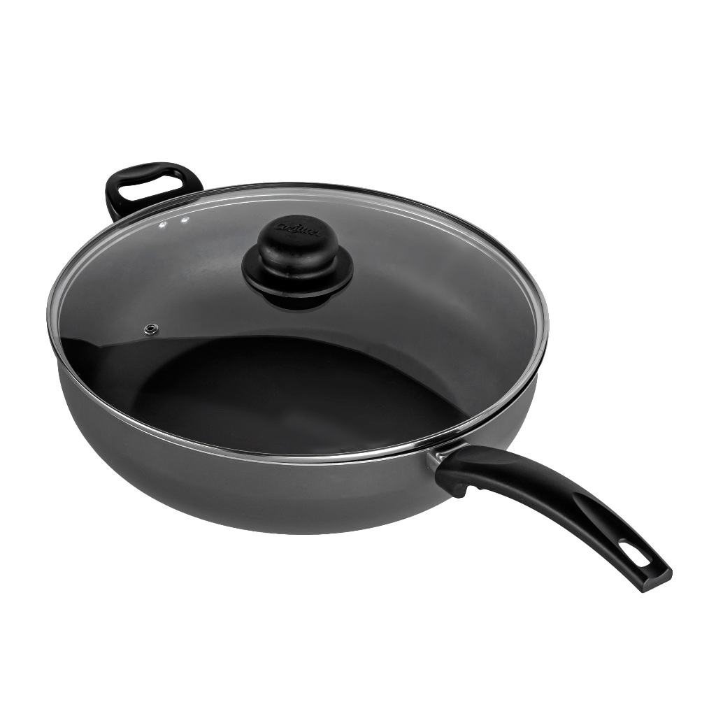Frigideira Wok Antiaderente 32 cm Tampa de Vidro Profissional