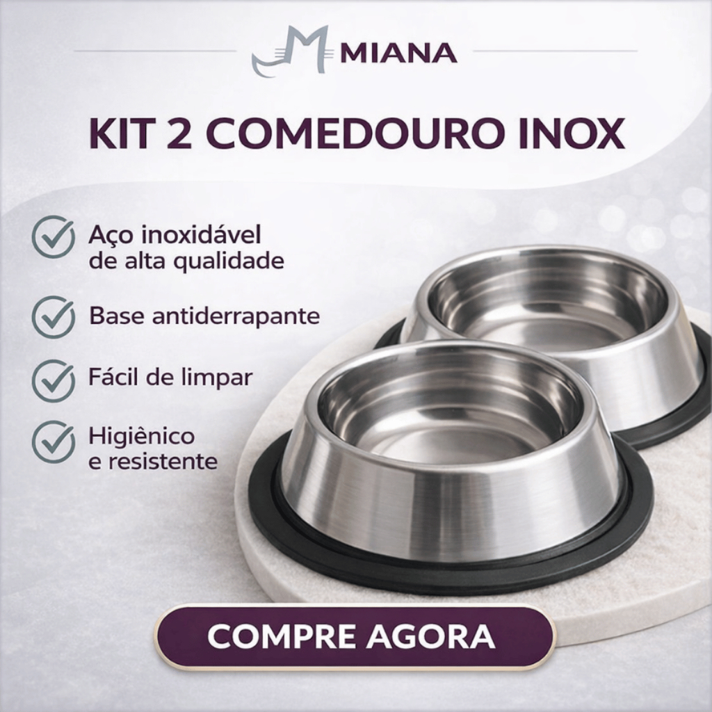 Kit 2 Comedouro Inox Caes Gatos Antiderrapante Cachorro Alimentação Pote Tigela Ração Pet Comedor