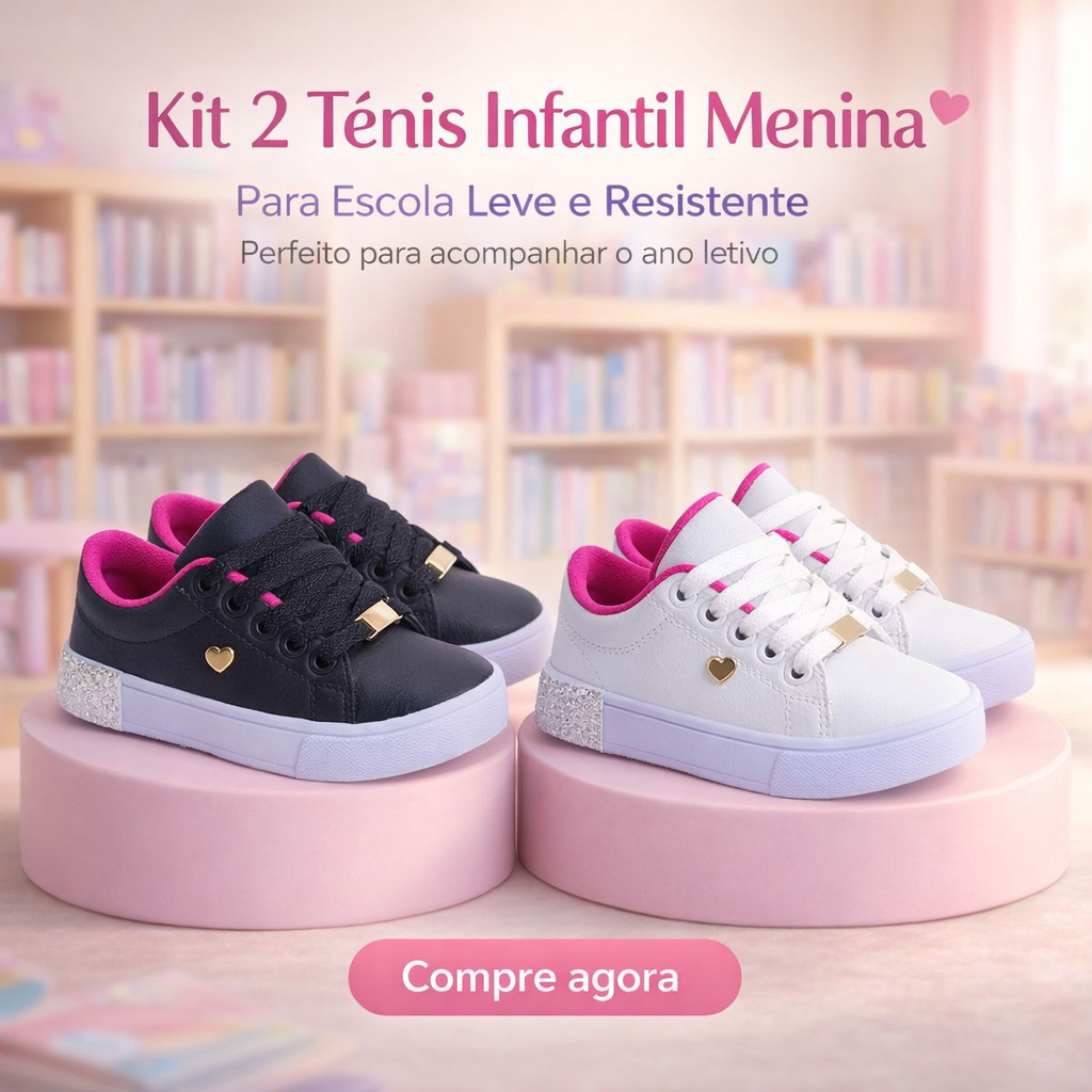 Kit 2 Pares Tênis Infantil Menina Escolar | Para Escola Leve e Resistente 25 ao 36 | COMPRE AGORA!