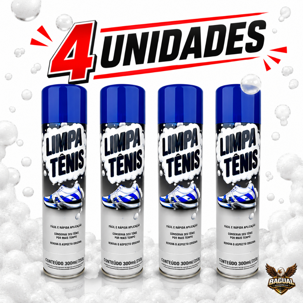 Kit até 4 Sprays Limpa Tênis - Espuma Mágica Branco e Colorido - Petroplus - Limpador a Seco Perfumado 1UN/2UN/3UN/4UN