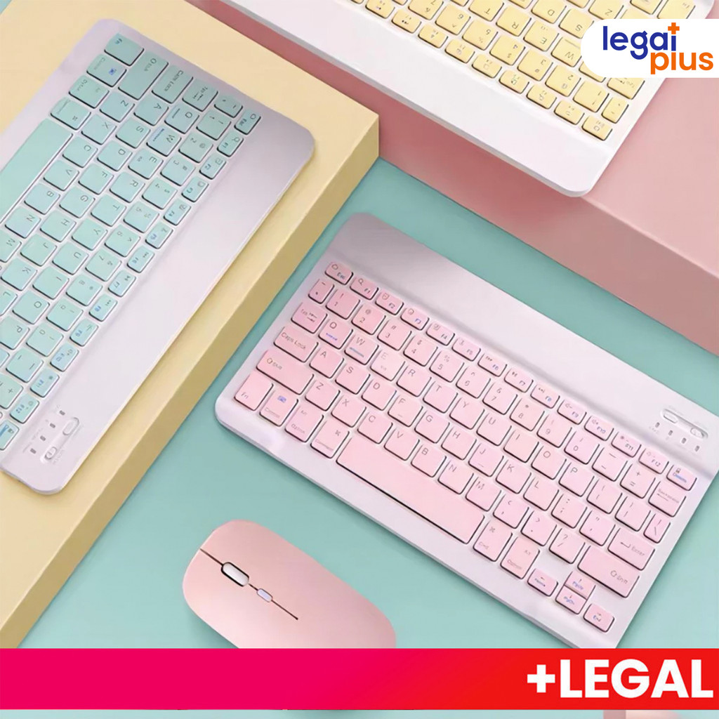 Kit com Teclado e Mouse Sem Fio Bluetooth de Cores Macaron Adequado para PC, iPad, Tablet e Notebook& Mouse pad
