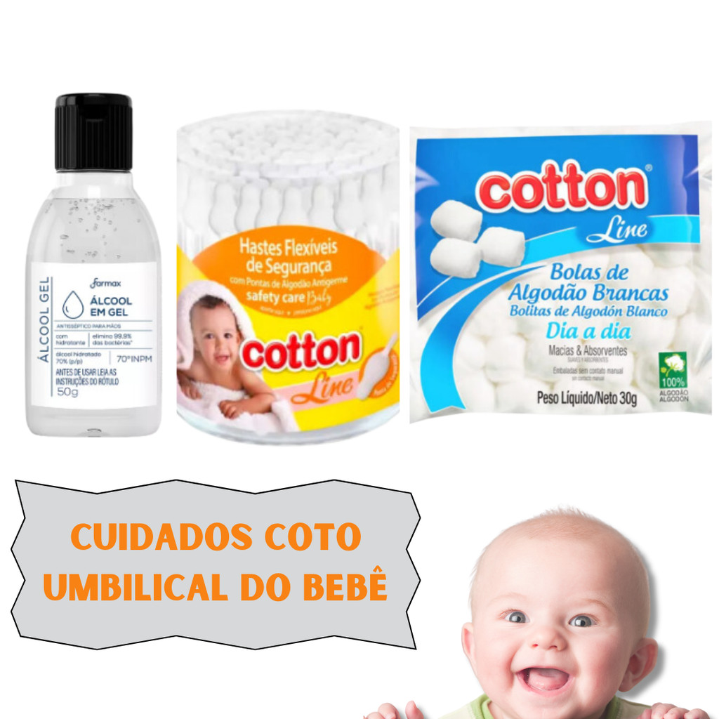 Kit Higiene Cuidado Bebe Recem Nascido Essencial 3 Produtos Cotonete Baby Algodão