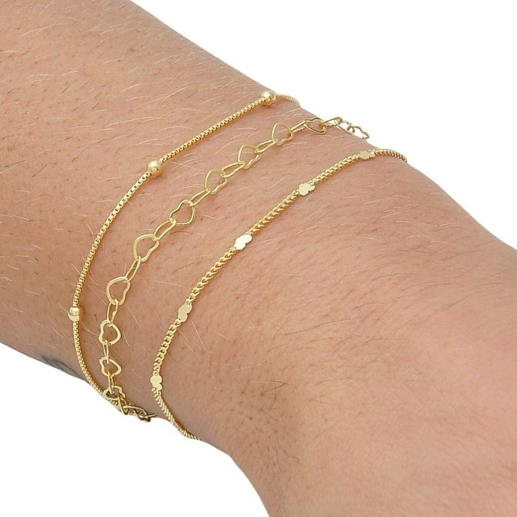 Kit Mix 03 Pulseiras Femininas Banhadas A Ouro 18k A prata 925 Pulseiras Semi Joia
