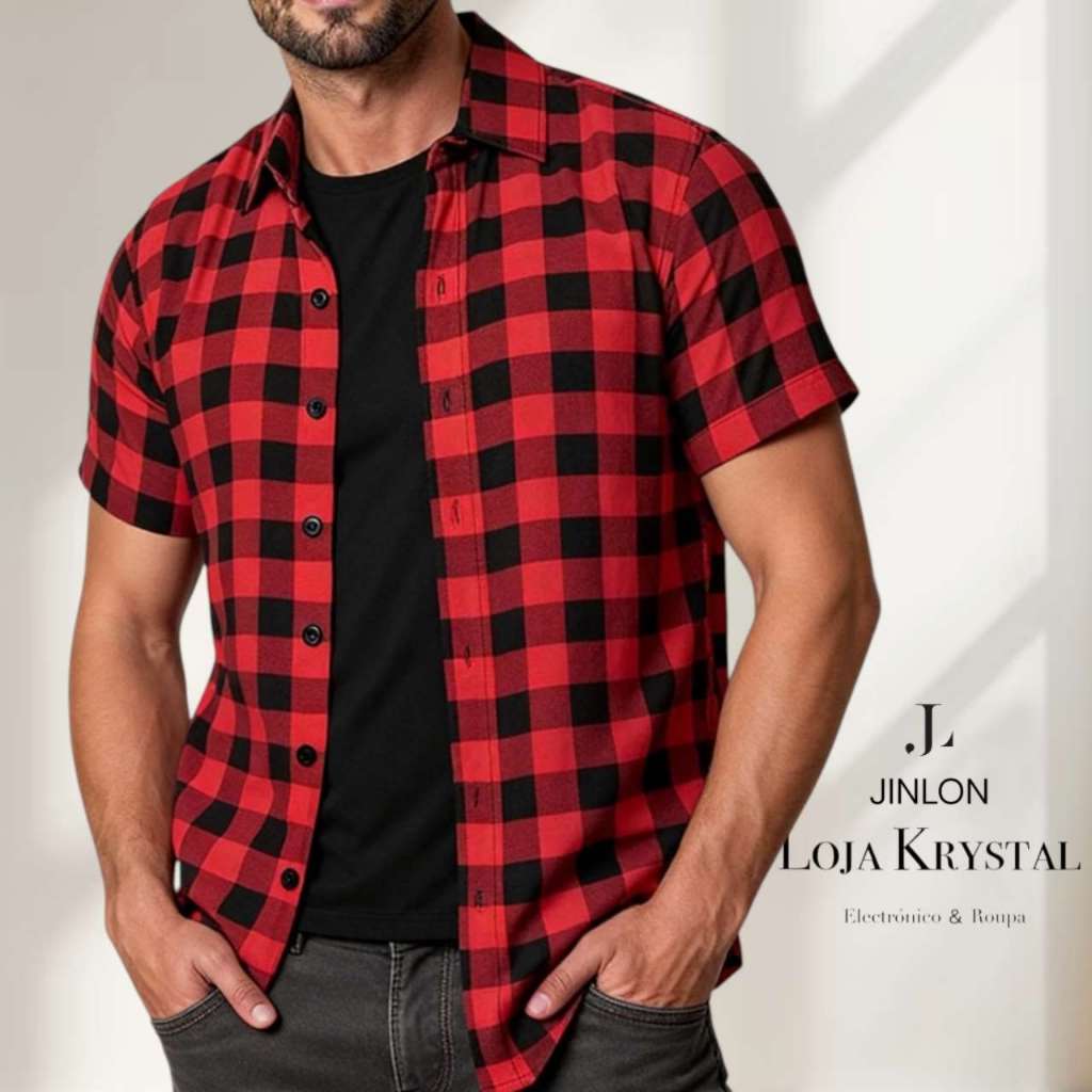 LK Xadrez Camisa Social Estampada Masculina manga curta festa junina