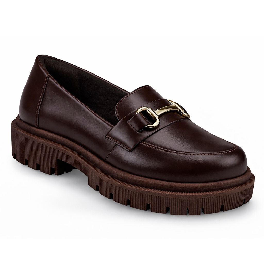 Mocassim Feminino Tratorado Bico Redondo com Enfeite Corrente ABS 026-005