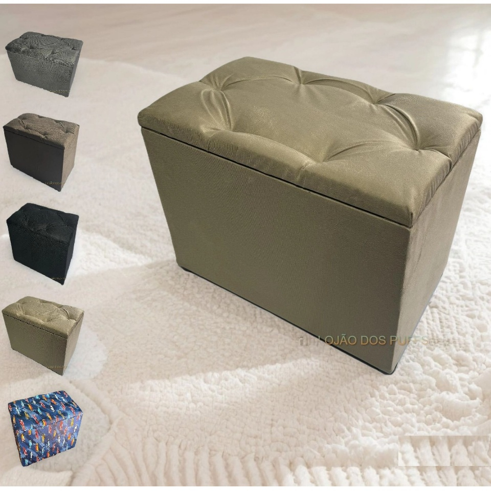 PUFF BAÚ EM SUEDE ORGANIZADOR ESTOFADO MULTIUSO QUARTO SALA CASA PENTEADEIRA ROUPAS SAPATO BRINQUEDO