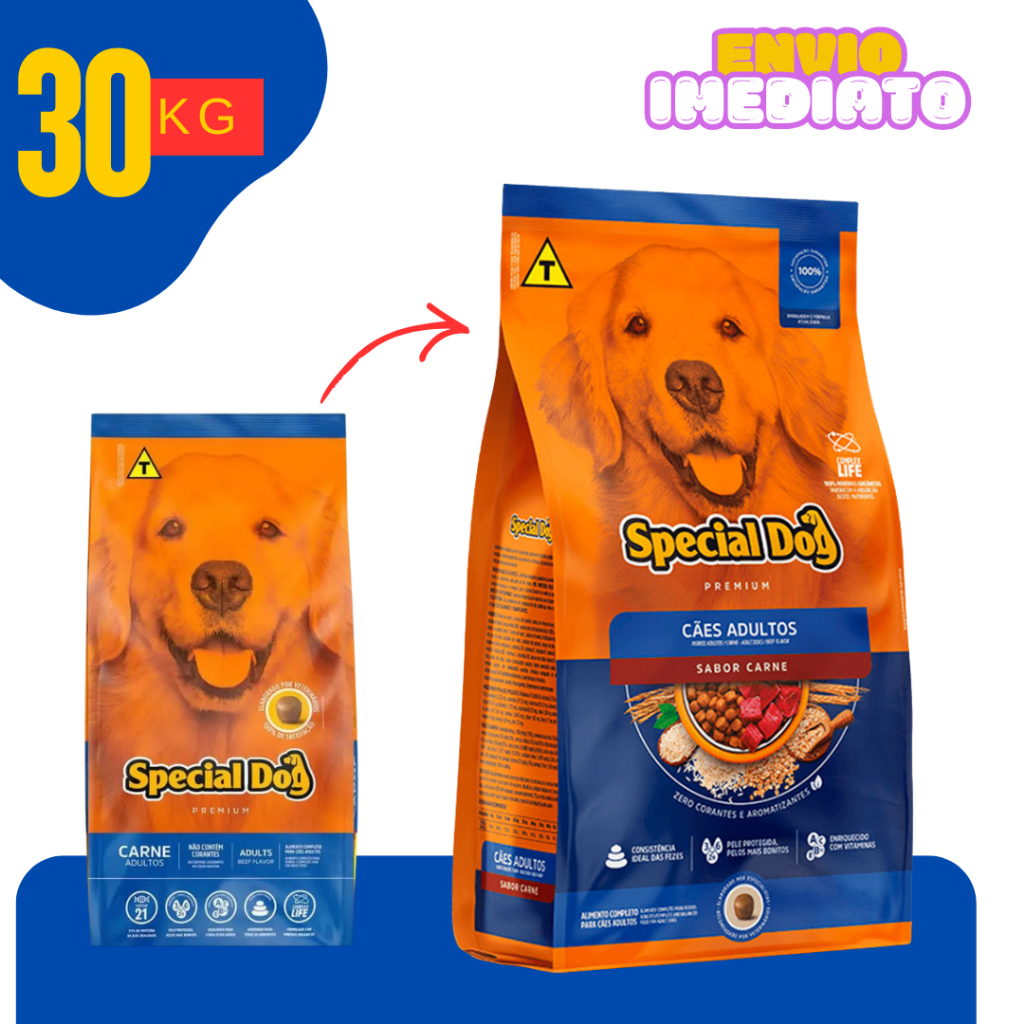 Ração p/cães Premium Special Dog sabor Carne para Cães Adultos 10/15/30KG - Envio Imediato