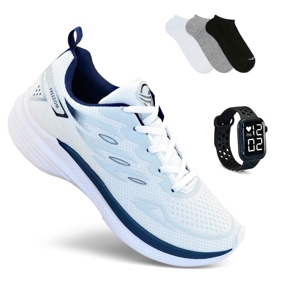 Tenis Masculino + Relogio + Meia Esportivo Academia Corrida Caminhada Super leve e Macio