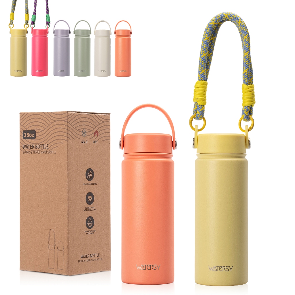 Garrafa Térmica WATERSY 532ml Aço Inoxidável, Quente/Frio por Horas, p/ Academia e Viagem