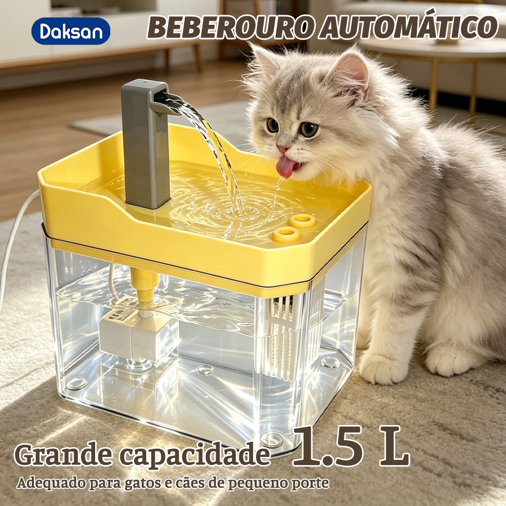 Bebedouro Automático Para Gatos com Filtro Fonte de Água Circulante USB Silencioso 1500ML