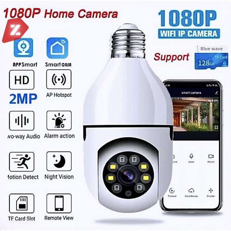 Câmera Segurança Lâmpada Wifi Full HD Sem Fio 360 Icsee Yoosee Visão Noturna 8177 EKS