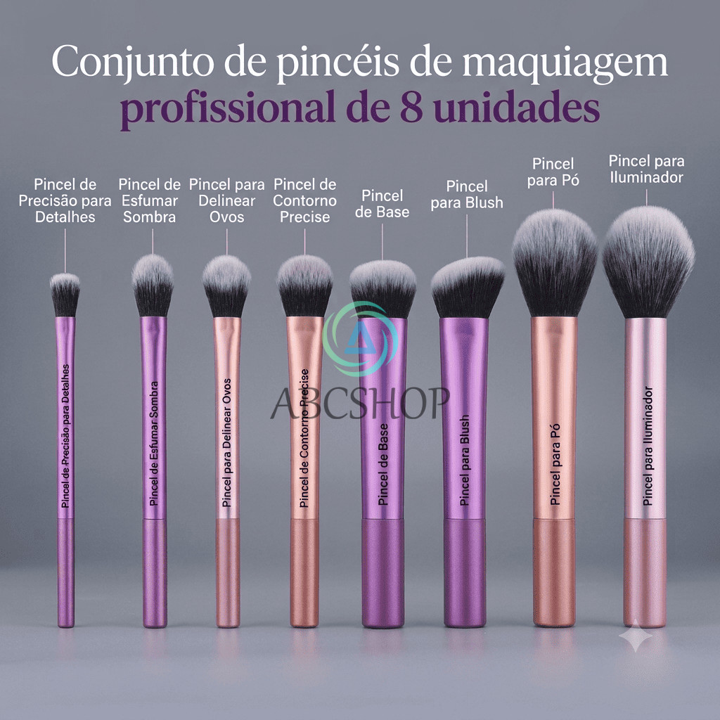 Conjunto de pincéis de maquiagem profissional de 8 unidades de alta qualidade Pacote de 8 unidades contém pincel de pó