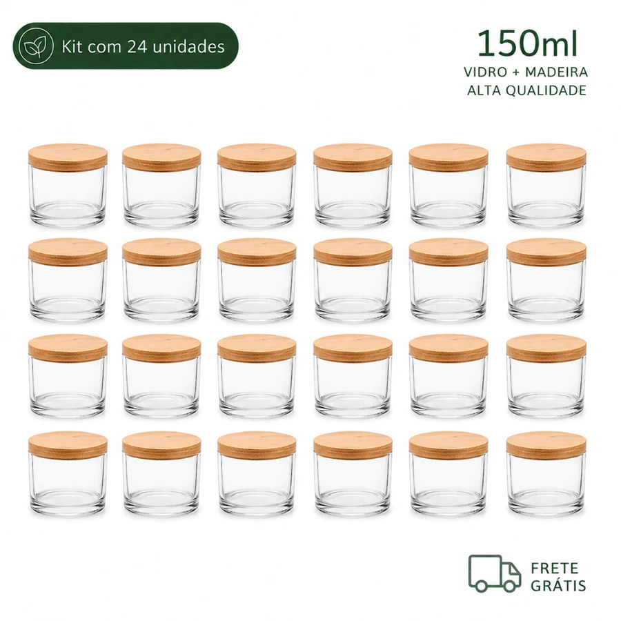 24x Pote de Vidro com Tampa para Vela 156ml | Porta Vela Aromática | Velas Aromáticas Perfumada