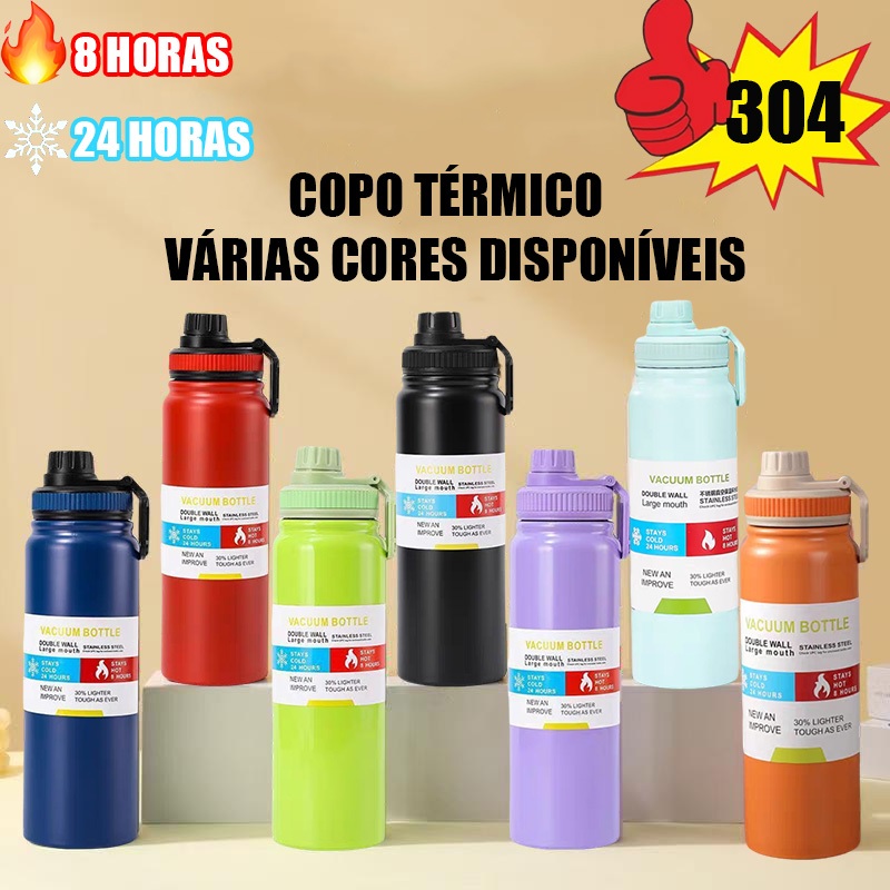 Garrafa Térmica 800ml/1000ml Inox Aço Inoxidável Para Bebida Gelada e Quente alça esportiva