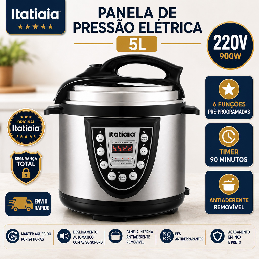 Panela de Pressão Elétrica Digital Itatiaia 5L - Melhor Custo-Benefício - 6 Funções + Timer - 220V