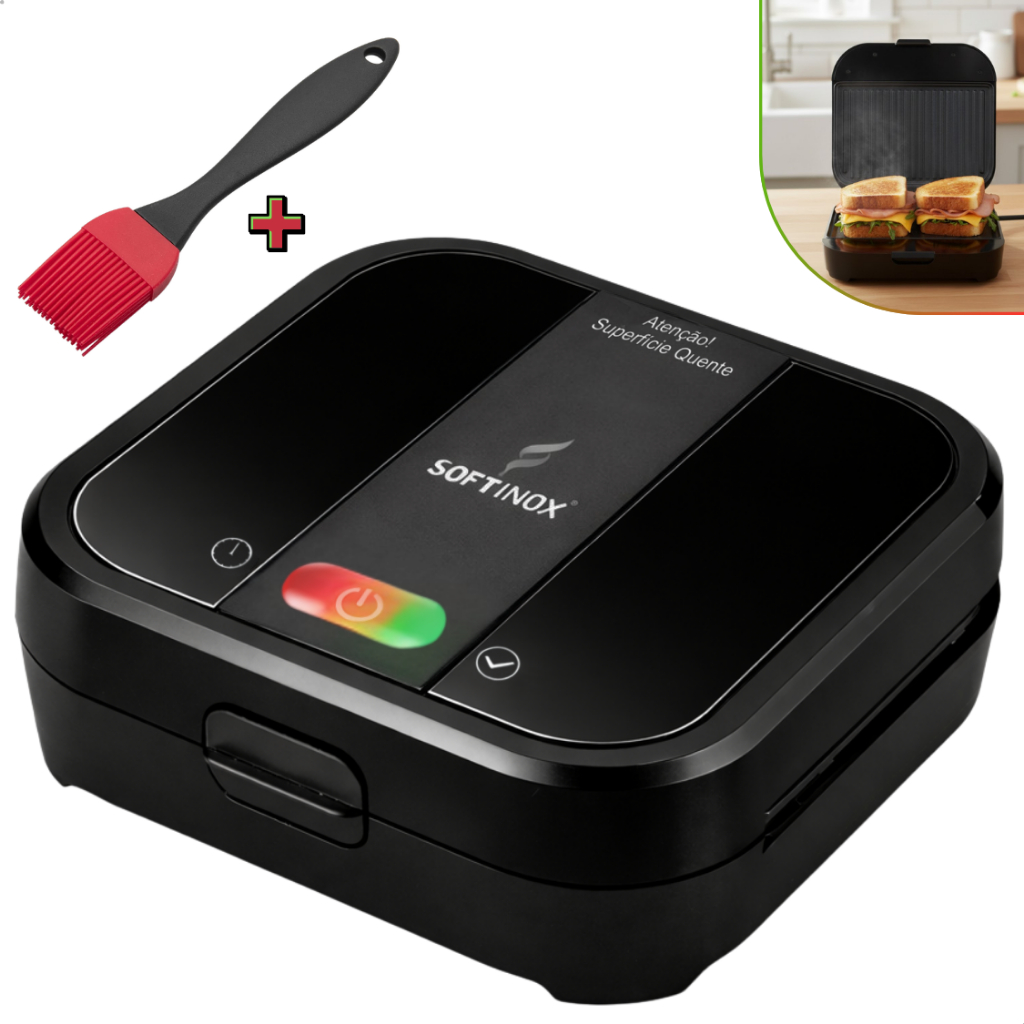 Sanduicheira Elétrica e Grill Churrasqueira 2 em 1 Antiaderente + Pincel de Silicone 750w 127v/220v