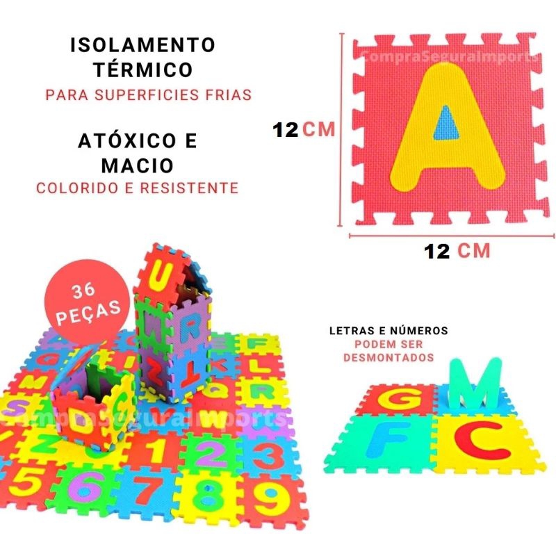 Tapete EVA Infantil Alfanumérico Letras e Números Quebra-Cabeça Educativo Colorido