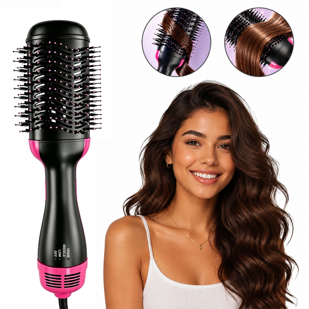 Escova Secadora Alisador Elétrica Quente Cabelo Com 3 Em1 Hair Styler Secar, alisar e dar volume ao cabelo 110V
