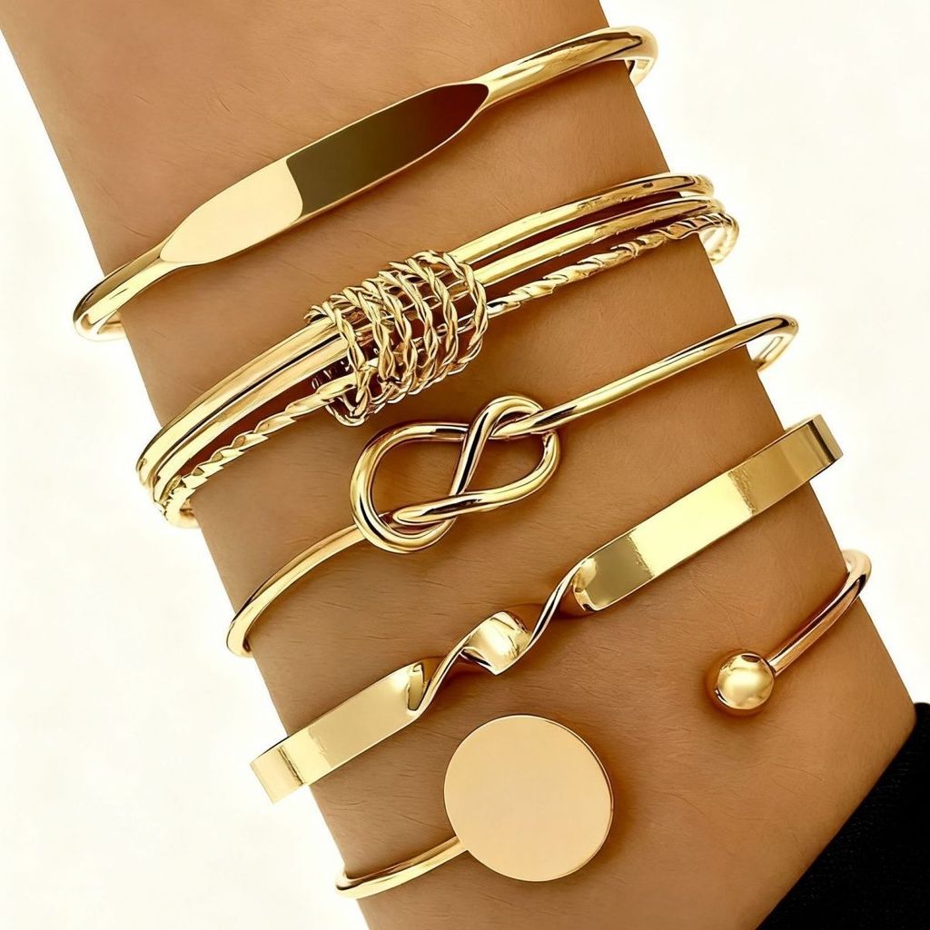 Kit 5 Peças Pulseiras Femininas Design Geométrico Torção Hipoalergênico Estilo Moderno Torção Para Uso Diário e Festa
