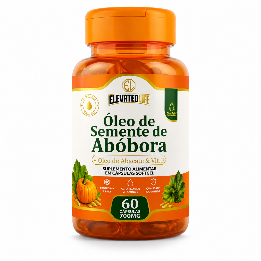 Óleo de Semente de Abóbora + Óleo de Abacate + Vitamina E Elevated Life | 60 Cápsulas Softgel 700mg