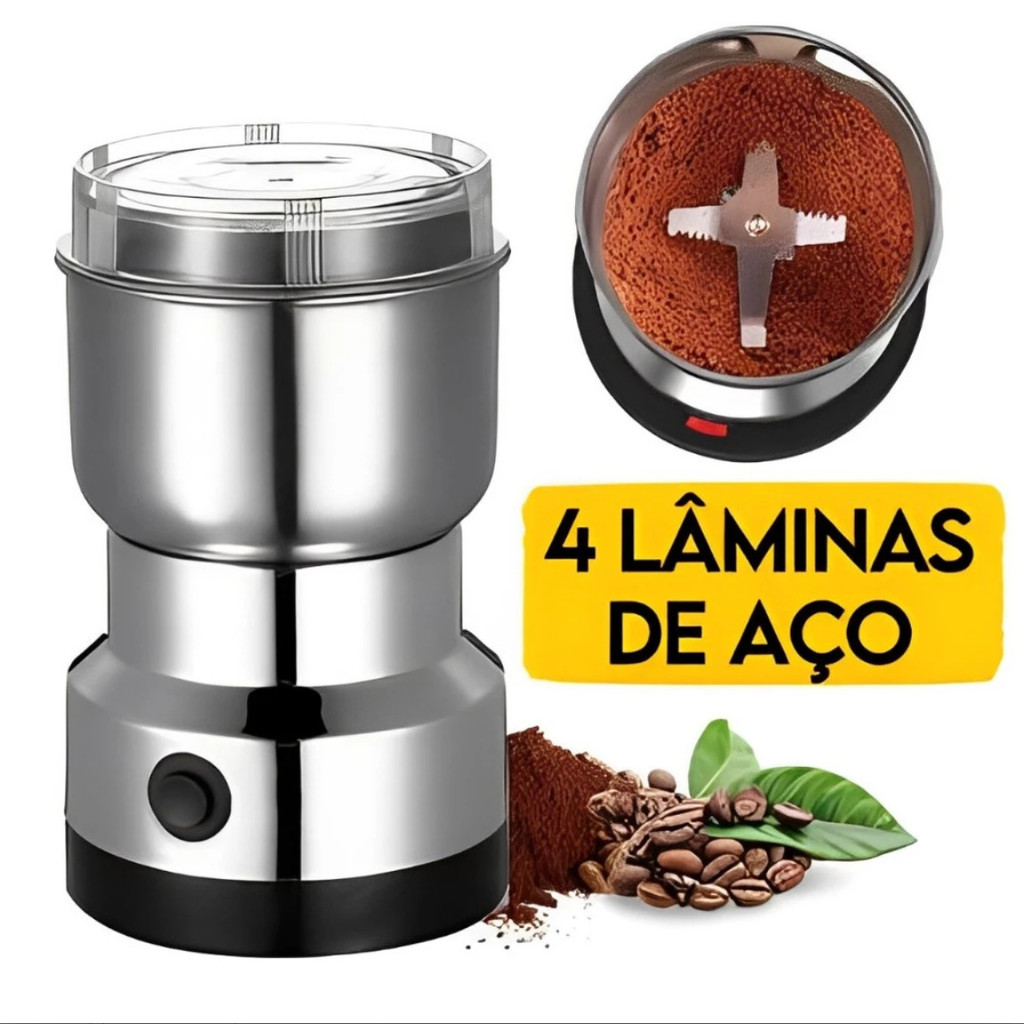 Moedor De Café Grão Sementes Elétrico Inox Portátil 110V