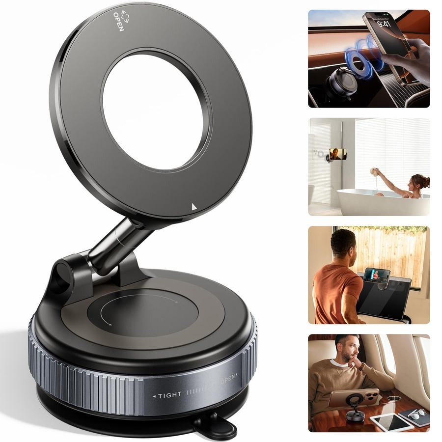 Suporte Magnético 360° Dobrável p/ Celular com Sucção a Vácuo Forte – Carro Mesa Parede